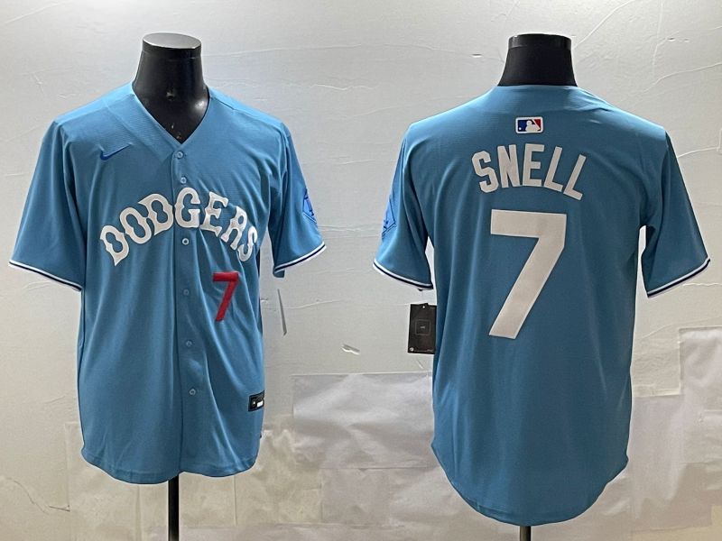 Men Los Angeles Dodgers 7 Snell Light Blue Joint Name 2025 Nike MLB Jersey style 9
